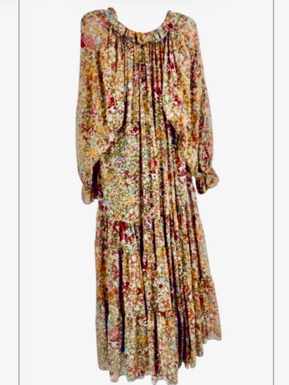 Free People Feeling Groovy Floral Tiered Boho Sheer Long Sleeve  Maxi Dress  XL - Picture 6 of 11